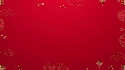 Vibrant red festive background with decorative gold elements and copy space