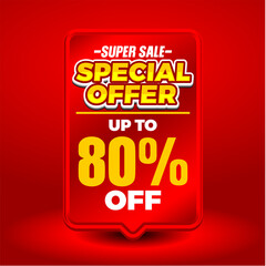 Super Sale Special Offer Up To 10,20,30,40,50,60,70,80,90 and 99 % Off Tag. Red vertical 3D price label with yellow bold text. Vector marketing design for retail.
