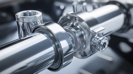 High-tech metal pipes and fittings in a precision machine part