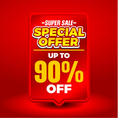 Super Sale Special Offer Up To 10,20,30,40,50,60,70,80,90 and 99 % Off Tag. Red vertical 3D price label with yellow bold text. Vector marketing design for retail.