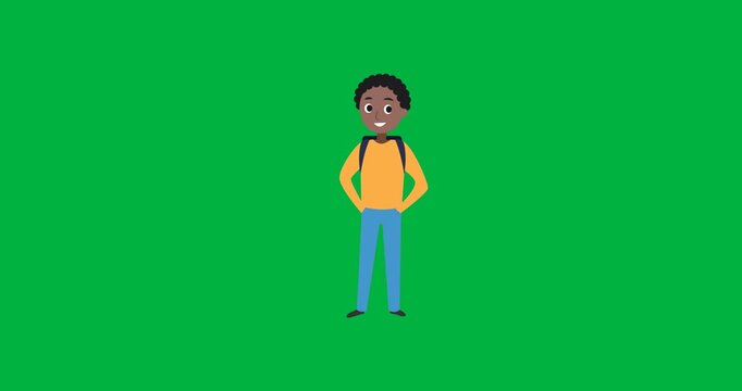 Digital animation of african american school boy icon against black background
