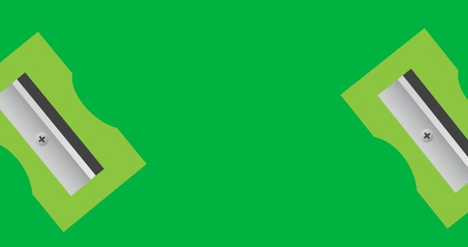 Digital animation of multiple green sharpener icons floating against black background