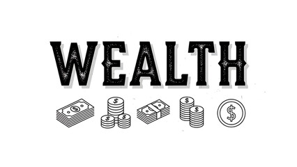 Obraz premium Monochrome wealth concept with money symbols isolated on a transparent background 1
