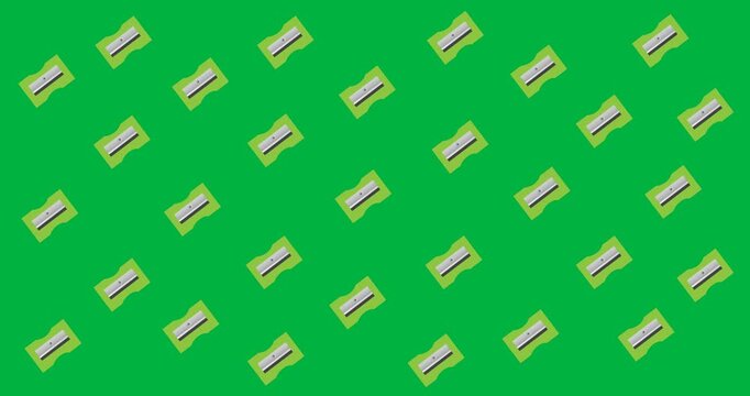 Digital animation of multiple sharpener and textbook icons floating against black background