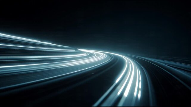 A soft motion push transition with subtle parallax effect displays glowing blue lines on a dark background.