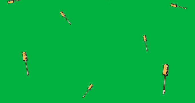 Digital animation of multiple lip gloss icons falling against black background