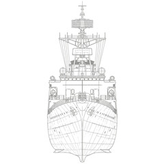 Detailed Blueprint Illustration of a Modern Warship Bow. © LafifahFitriyani