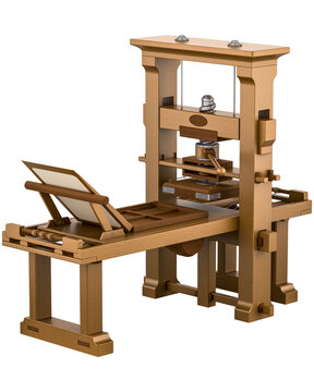 Vintage printing press. Gutenberg Press, transparent background