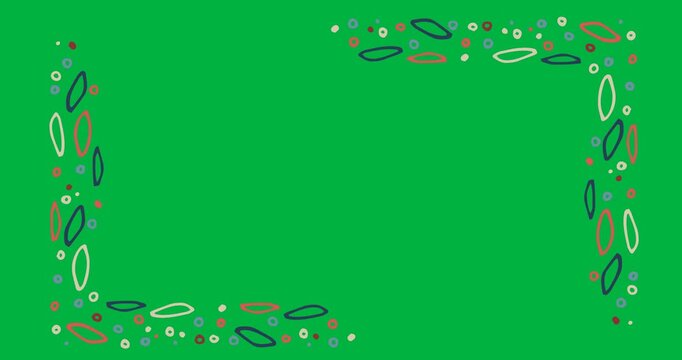 Digital animation of colorful abstract shapes forming a frame against black background