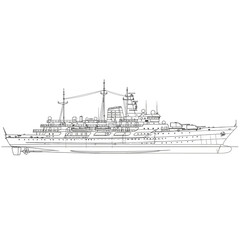 Obraz premium Detailed Blueprint of a Large Naval Warship Side Profile.