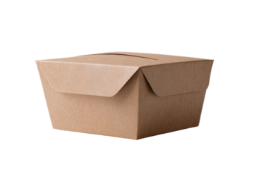 Closed brown square takeout box made of cardboard on transparent background