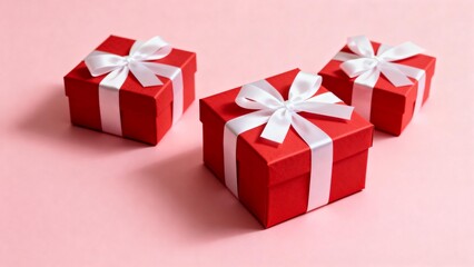 Obraz premium Three red gift boxes with white ribbons