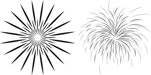 A collection of various festive fireworks displays, Festive fireworks. New year banner. Happy holiday celebration party with black fireworks.