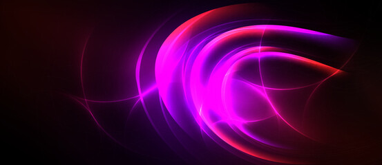 Naklejka premium Bright pink, red energy swirls against dark background. Abstract lines create dynamic, glowing effect. Vivid colors dominate composition.