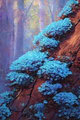 Blue Moss Gently Growing on Cracked Surface