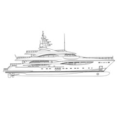 Obraz premium Luxury Yacht Line Drawing Side View.