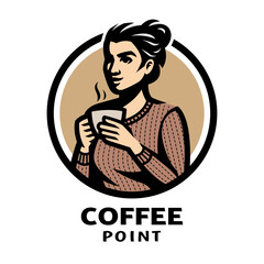 Coffee shop. Logo of a girl holding a cup of coffee