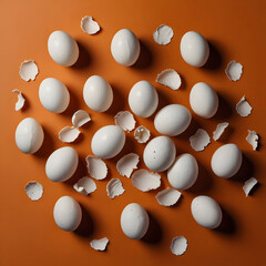 Amazing shot of eggshells isolated on orange