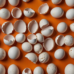 Amazing shot of eggshells isolated on orange