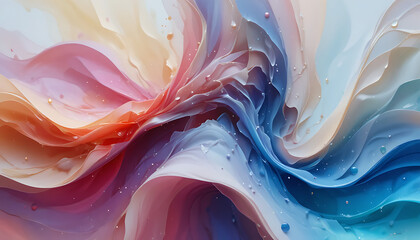 Colorful abstract fluid with wavy shapes and water droplets fluid colorful liquid