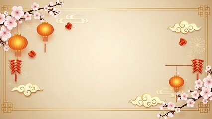 Chinese new year festive background with lanterns and cherry blossoms design