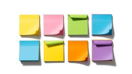A collection of colorful sticky notes on a white background