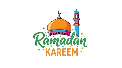 Ramadan kareem illustration with mosque crescent moon and decorative stars