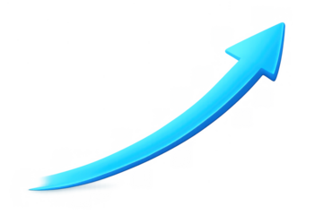 Blue arrow rising showing growth, success, increasing business trends, profit, and financial progress on transparent background