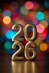 Gold Numbers with Colorful Bokeh Background