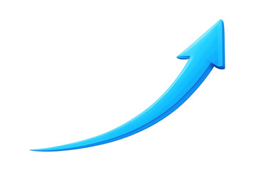 Blue curved arrow pointing up, symbolizing business growth, financial success, market progress, and increasing profits