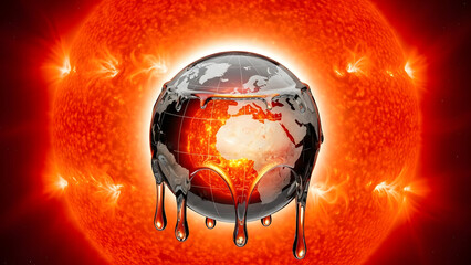 Melting Earth Globe with Solar Flare