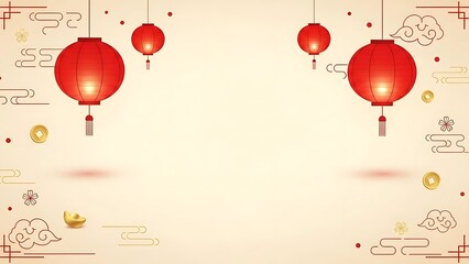 Decorative lanterns and festive elements on soft background