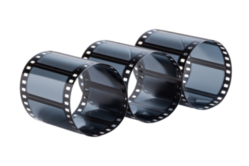 Group of Rolled Film Strips on Transparent Background for Image Design