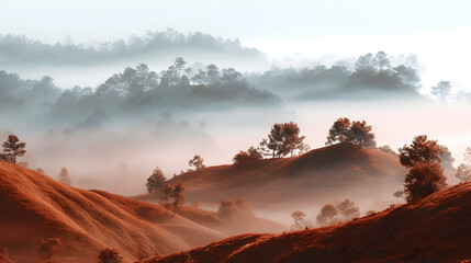 Misty forest hillside