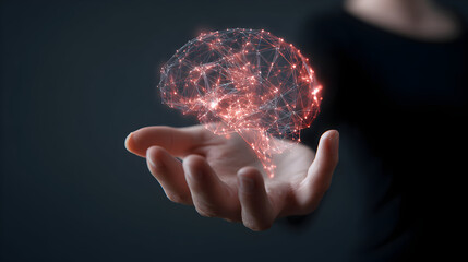 Hand holding digital brain