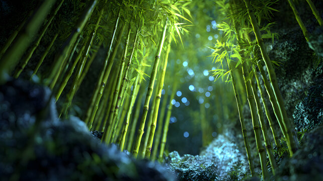 Serene bamboo forest in sunlight - Powered by Adobe