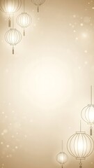 Elegant lantern illustrations on a beige background with subtle bokeh effects