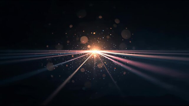 Cinematic logo reveal with soft light rays and particles in a dark environment from a close-up viewpoint.