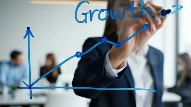 Business Strategy Growth Chart Drawn on Glass Whiteboard - AI Generated