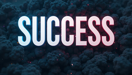 Glowing neon success text on dark cloudy background clouds