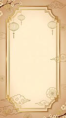 Elegant beige frame with lanterns and cloud motifs for design background