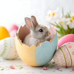 a rabbit inside a cracked Easter egg