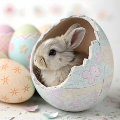 a rabbit inside a cracked Easter egg
