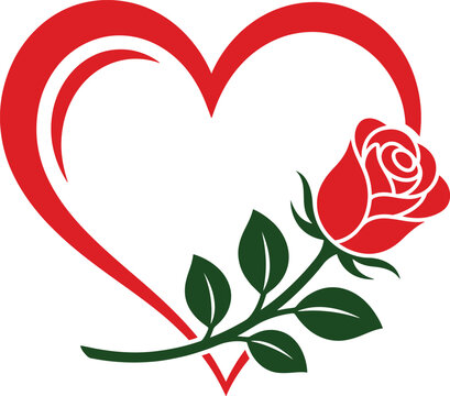 Red Heart Frame with Rose Flower Vector Illustration for Romantic Wedding and Valentine Designs
