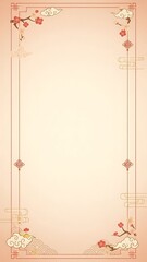 Elegant oriental style frame with floral and cloud decorations on soft background