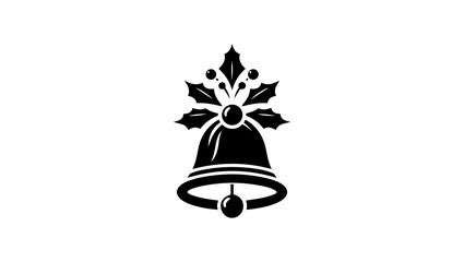 bell icon, christmas bell, bells, Christmas Jingle Bell Decoration with Holly Leaf and Seeds Black and White Silhouette Design, Bell Notification SVG Files | Alarm Bell SVG Cut Files | Bell Icon Vecto