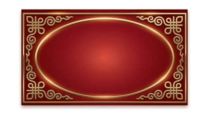 Red and gold ornate frame with empty oval center for text or image  decorative border design element