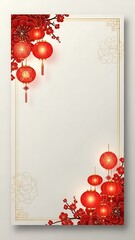 Elegant red lanterns and floral elements frame on a white background design
