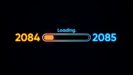 Neon loading bar between 2084 and 2085 progress yellow