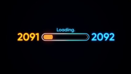 Neon loading bar from 2091 to 2092 progress orange
